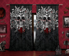 Goth Medusa Skull Curtains, White Snakes, Gothic Home Decor, Window Drapes, Shee - £129.71 GBP+