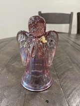 Fenton Pink Carnival Glass Iridescent Praying Angel Gold Butterfly, 6&quot; - $49.49