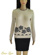 VINTAGE UNGARO CREAM &amp; NAVY ROSE GARDEN WOOL PULLOVER SWEATER  FR 38/ 4 &amp; 6 - $325.00