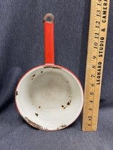 Vintage Red Striped White Enamel Sauce Pan - $6.93