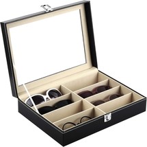 Black Siveit 8 Slot Sunglasses Organizer With Leather Eyewear Collector ... - $37.93