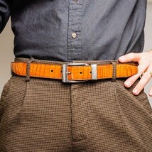 LUCIANO Genuine Caiman Back &Belly Exotic Belt Brown / Cognac image 5