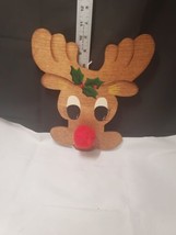 Vintage Christmas Painted Wooden Handmade Rudolph Reindeer Wall Hanging - £11.39 GBP