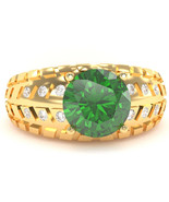 Men&#39;s Tire Tread Lab-Created Emerald Diamond Ring In Solid 14k Yellow Gold - £741.22 GBP