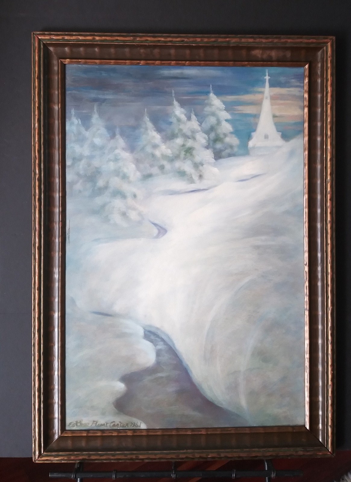 Snow Painting &quot;The Valley and the Spires&quot; Oil on Masonite by Esther Flin... - $235.00