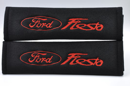 2 pieces (1 PAIR) Ford Fiesta Embroidery Seat Belt Cover Pads (Red on Black) - $16.99