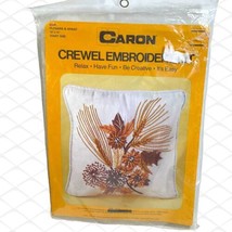 Vtg 1976 Caron Flowers &amp; Wheat Pillow Crewel Embroidery Kit 6327 Sealed 14 x 14 - £7.91 GBP