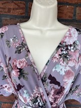Lavender Floral Flowy Dress Small Double V-Neck Maxi Short Sleeve Elastic Waist - £15.18 GBP