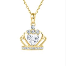 4CT Heart D/VVS1 Real Moissanite Crown Pendant Necklace 14K Yellow Gold Plated - £66.17 GBP