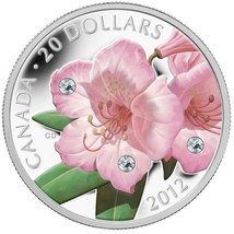 1 Oz Silver Coin 2012 Canada $20 Rhododendron Flower Crystal Dew Drops Swarovski - £93.78 GBP