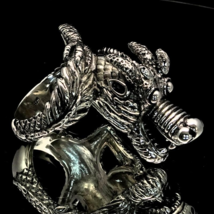 Huge Silver men&#39;s ring Laughing Tribal Dragon Fantasy mythical animal high polis - £117.99 GBP