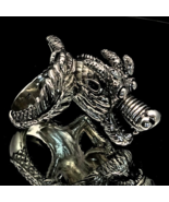 Huge Silver men&#39;s ring Laughing Tribal Dragon Fantasy mythical animal hi... - $204.26 CAD