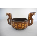 Vintage Russian Folk Art Wood Straw Inlay Bowl Dish USSR - $139.98
