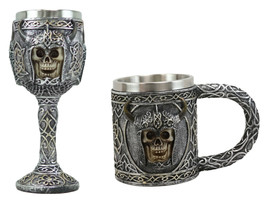 Ebros Viking Skull With Bison Horned Helmet Mug And Wine Goblet 2 Pieces... - £29.56 GBP