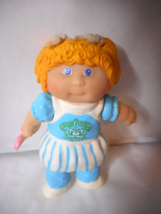 1984 Orange Hair Cabbage Patch Poseable Doll Figure Pink Spoon Cloth Bows 3.5&quot; - £7.78 GBP