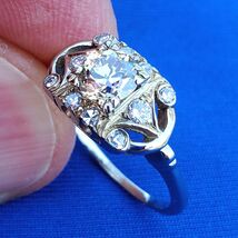 Earth mined Diamond European Deco Engagement Ring Geometric Style 14k White Gold - $5,600.25