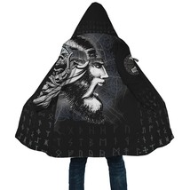Winter Men&#39;s Hooded Cloak Vi Finlier  Cyan Tattoo 3D Printed Fleece Hooded Cloak - £143.32 GBP