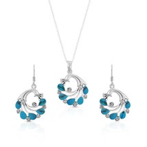 Spirit of Grace Peacock Turquoise Sterling Silver Necklace Earrings Set - £35.36 GBP