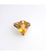 Citrine Ring 10K Gold Pear Shaped Gemstone Prong Setting Open Shank Mark... - £191.97 GBP