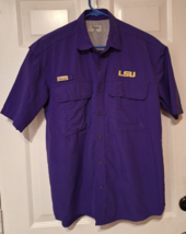 LSU Tigers Chiliwear Shirt M Short Sleeve Button Up Vented Purple Embroidered - $18.43