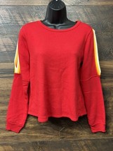 Urban Outfitters Sweatshirt XS Red Yellow Varsity Stripe Cut Out Sleeve ... - £8.29 GBP