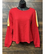 Urban Outfitters Sweatshirt XS Red Yellow Varsity Stripe Cut Out Sleeve ... - £8.22 GBP