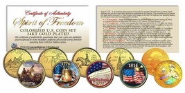 Spirit Of 1776 Freedom Patriotic Colorized Us Quarter 5-Coin Set 24K Gold Gilded - £17.15 GBP