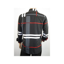 Men Sports Shirt by DE-NIKO Long Sleeves Fashion Print Soft Modal NK1010 Black image 12