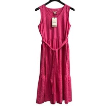 Barbour Dress Womens 8 Begonia Pink Sea Daisy Textured Tiered Midi Cotta... - $853.33 MXN