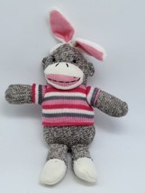 Dan Dee Sock Monkey with Bunny Ears Brown With Pink Camo Shirt 12&quot; Plush CLEAN  - $13.09