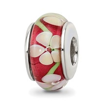 SimStars Reflections Red Flower Hand Blown Glass Bead - £92.08 GBP