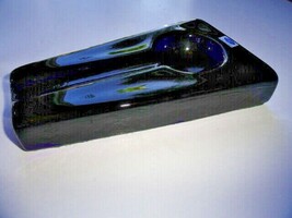 Comoy's  of London Heavy Blue Glass  Ashtray  Made in Italy  8 3/8 " L x 5 " image 7