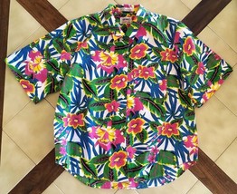 Vintage Carriage Court Sport Women&#39;s Tropical Floral Cotton Hawaiian Shirt (L) - £11.47 GBP