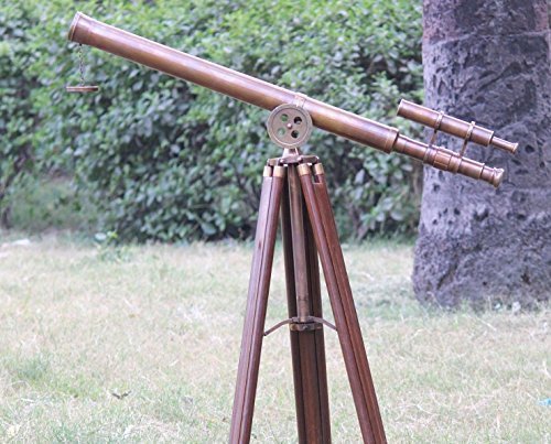 NauticalMart Vintage Solid Brass Tripod Port Marine Navy Double Barrel Telescope