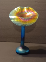 Lundberg Studios Art Glass Jack In The Pulpit Aurene Blue Iridescent Vase - £591.68 GBP