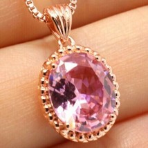 Rose Gold Plated 4ct Pink Sapphire Solitaire Pendant Stunning Necklace Women&#39;s - £75.01 GBP