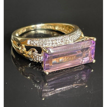 Gems En Vogue Yellow Gold Amethyst And Diamond Cocktail Ring Size 7.25 Sky - £279.10 GBP