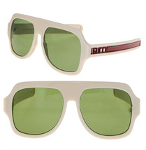 Gucci Authentic Sega 0255 Ivory Green Stripe Unisex Sport Sunglasses GG0255S 003 - £506.47 GBP