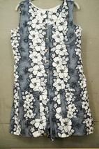 Vintage Hawaiian Tank Romper First Hawaii Fashion Black Floral Print XL Cotton - £22.85 GBP