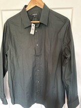 NWT Express 1MX Fitted Stretch Button Down Men&#39;s Dark Green Oxford Shirt Large L - £19.63 GBP