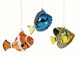 Gallerie Ii Set Of 3 Art Glass Tropical Fish Finding Nemo Christmas Ornaments - £29.02 GBP