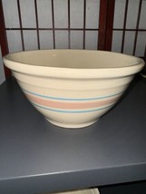 Vintage McCoy Pottery #10 Large Oven Ware Mixing Bowl Pink Blue Stripe USA - £22.97 GBP