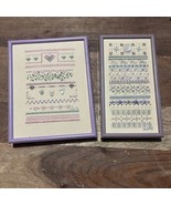 2 Vintage 90s Framed Crossstitch BeadedFloral Hearts Purple 6”x7.5” &amp; 4.... - $794.51 MXN