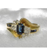 Vintage USA NATURAL .75 Ct Emerald Cut Sapphire RING-12 Diamonds-6 Sapph... - €542,77 EUR