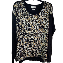 Van Heusen Mix Media Sweater Women L Leopard Long Sleeve Scoop Neck Lightweight - £10.76 GBP