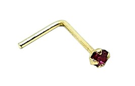 Pink Topaz Gold Nose Stud 9k 9ct 1.5mm Gem 22g (0.6mm) 925 Silver L Bent Pin  - £16.13 GBP
