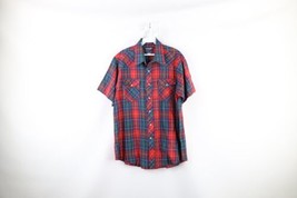 Vtg 90s Wrangler Mens 17 Faded Western Rodeo Pearl Snap Button Shirt Plaid USA - £31.54 GBP