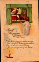 Antique Bergman Christmas POSTCARD- Child Watching Santa Through Window Bkc - £4.65 GBP