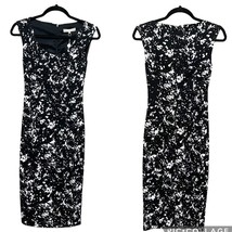 MICHAEL KORS COLLECTION Midi Dress 0 Black White Jacquard Sheath Zip Car... - $249.18