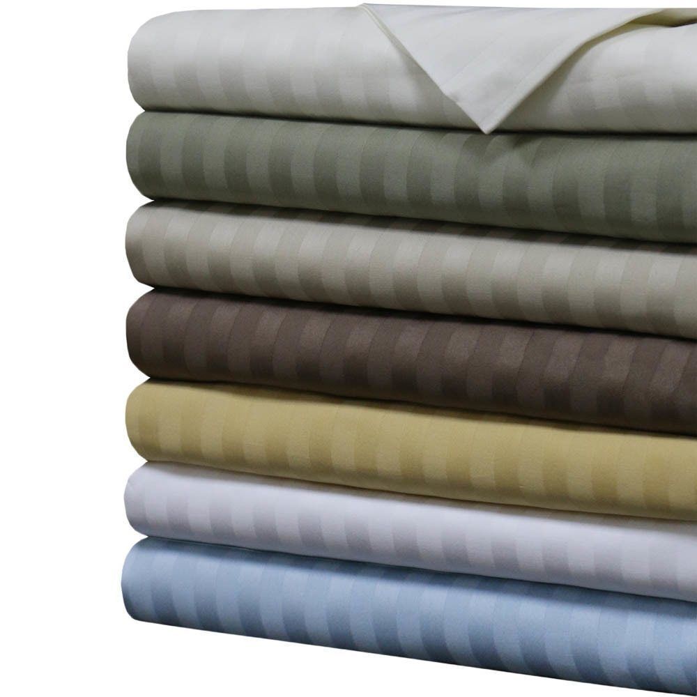 1000 Thread Count King Size Sheet Sets  100% Cotton Damask Stripe-Color Ivory
